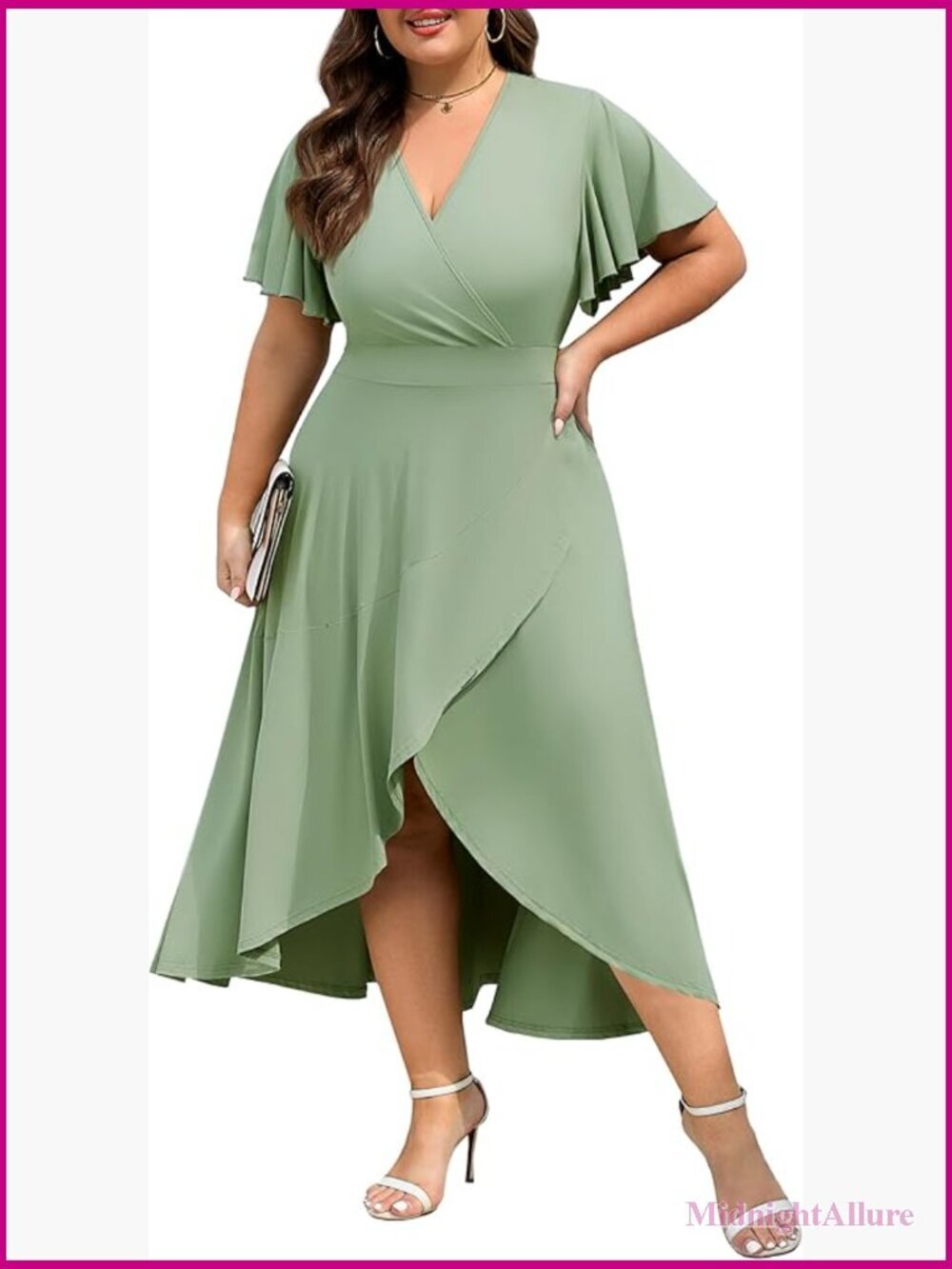 Plus Size Maxi Dress Ruffle Short Sleeve Wrap V Neck High Low Split Long Dress